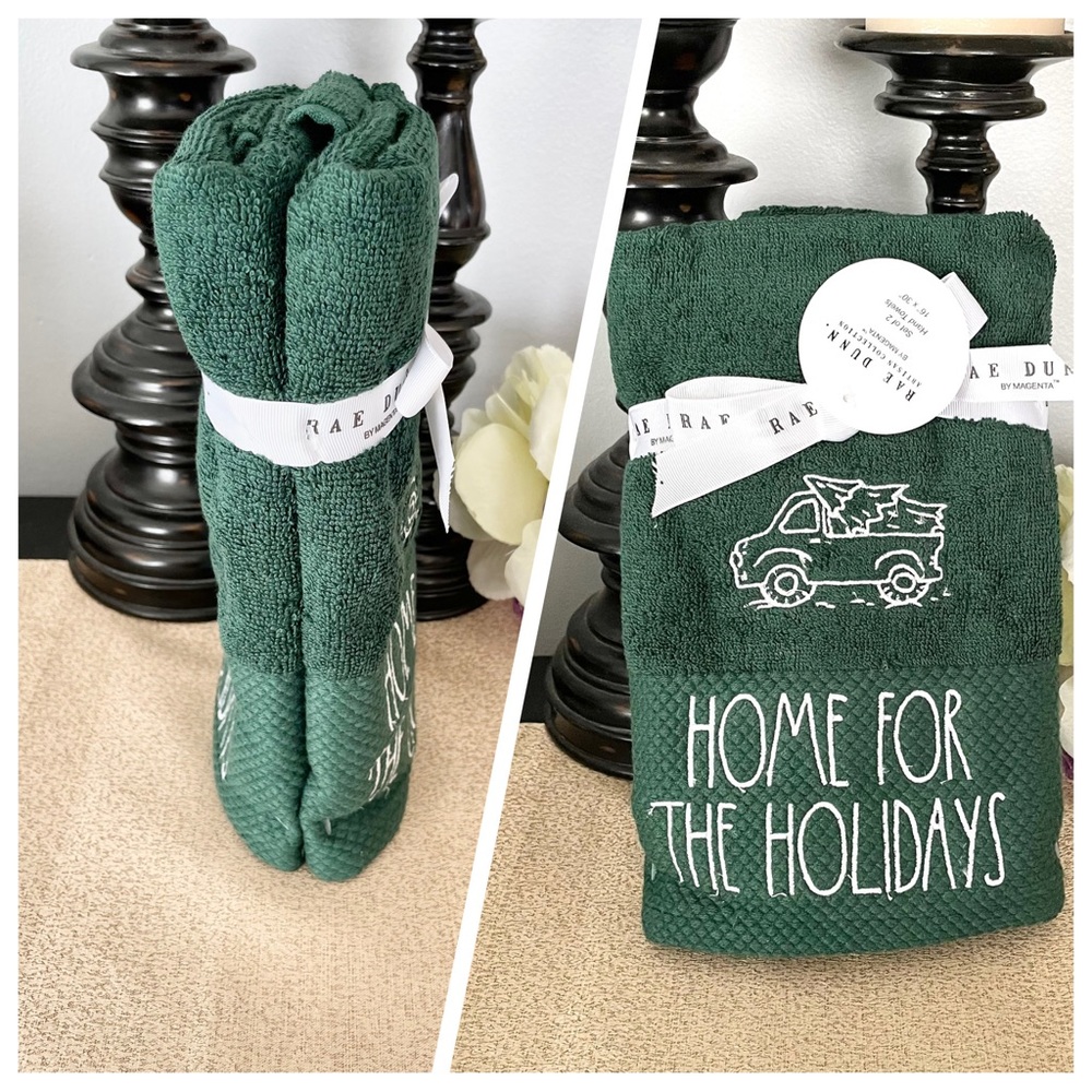 NWT Rae Dunn SET OF 2 HOME FOR THE HOLIDAYS Hand Towels